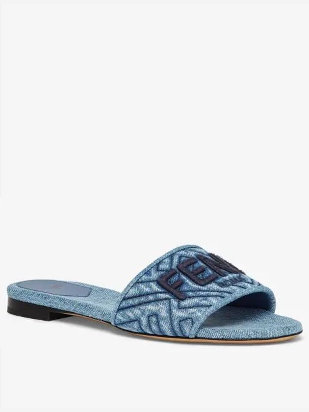 Embroidered Logo Denim Slide Slipper Blue - FENDI - BALAAN 3