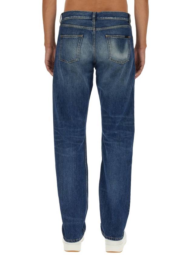 Logo Patch Back Straight Jeans Beach Blue - SAINT LAURENT - BALAAN 4