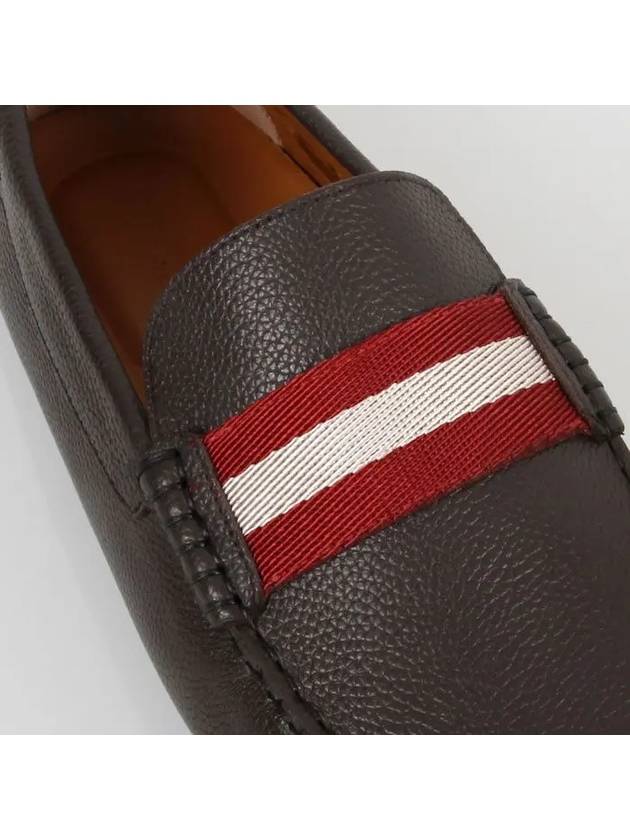 Men's Pierced Striped Leather Loafers Brown - BALLY - BALAAN 8