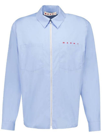 Logo Zip-Up Long Sleeve Shirt Blue - MARNI - BALAAN 1