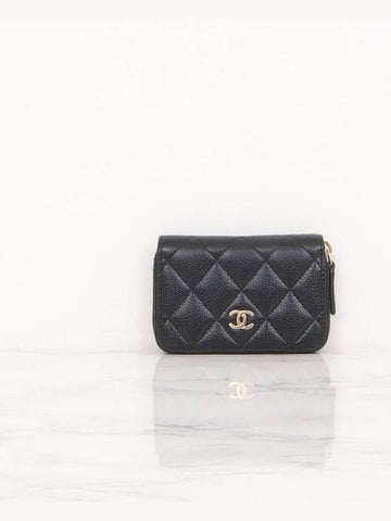 Classic zipper card wallet caviar black gold AP0216 - CHANEL - BALAAN 1