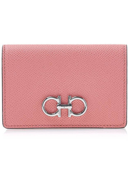 Gancini Leather Card Wallet Coral - SALVATORE FERRAGAMO - BALAAN 2