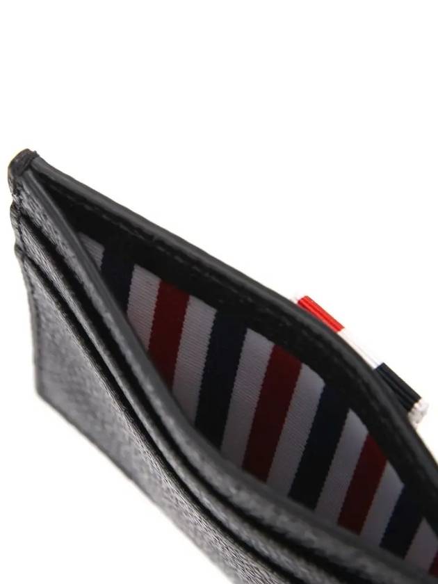 Stripe Note Compartment Pebble Grain Leather Card Wallet Black - THOM BROWNE - BALAAN 4