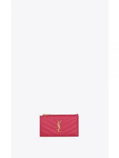 Monogram Fragment Zipper Card Wallet Pink - SAINT LAURENT - BALAAN 2