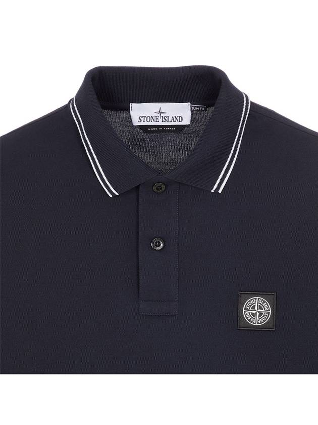 Stretch Cotton Pique Short Sleeve Polo Shirt Navy - STONE ISLAND - BALAAN 6