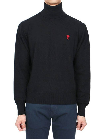 Men's Heart Logo Wool Turtleneck Black - AMI - BALAAN 2