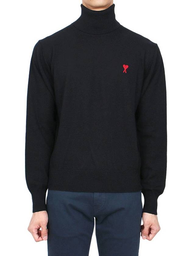 Men's Heart Logo Wool Turtleneck Black - AMI - BALAAN 3