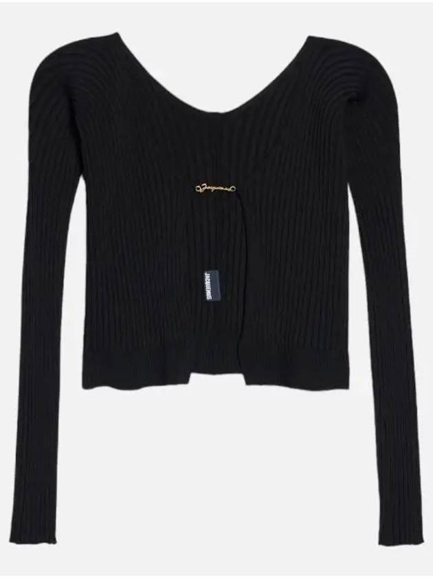 La Maille Pralu Longue Micro Charm Logo Cardigan Black - JACQUEMUS - BALAAN 4