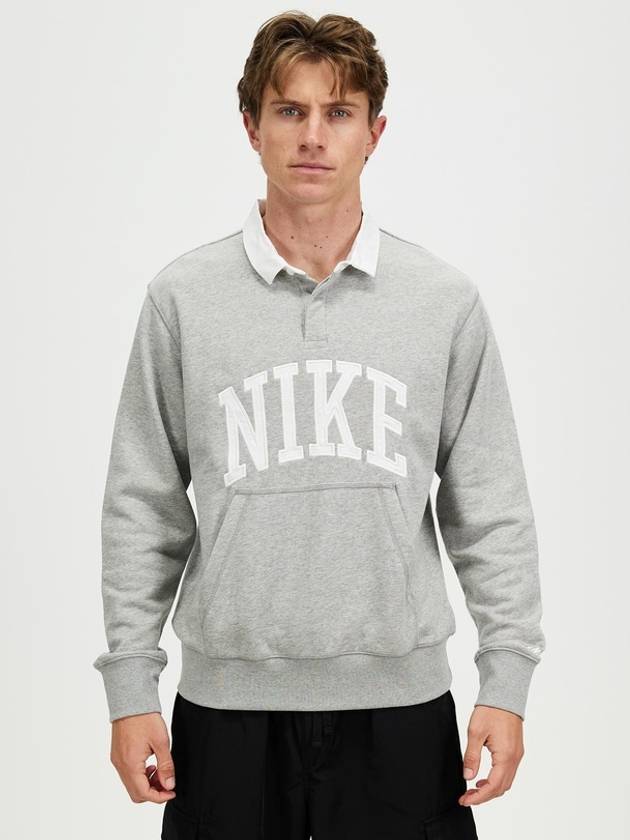 Club Fleece Long Sleeve Polo Shirt Grey - NIKE - BALAAN 2