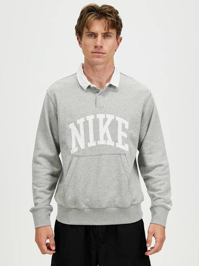 Club Fleece Long Sleeve Polo Shirt Grey - NIKE - BALAAN 2