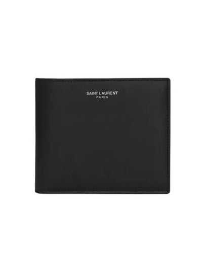 Smooth Leather Classic Logo Half Wallet Black - SAINT LAURENT - BALAAN 2