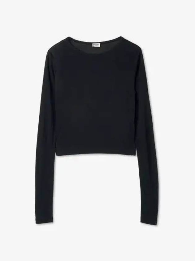 Women's Cropped Long Sleeve T-Shirt Black - SAINT LAURENT - BALAAN 1