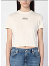 Logo Patch Crop Cotton Short Sleeve T-shirt Light Beige - MIU MIU - BALAAN 2