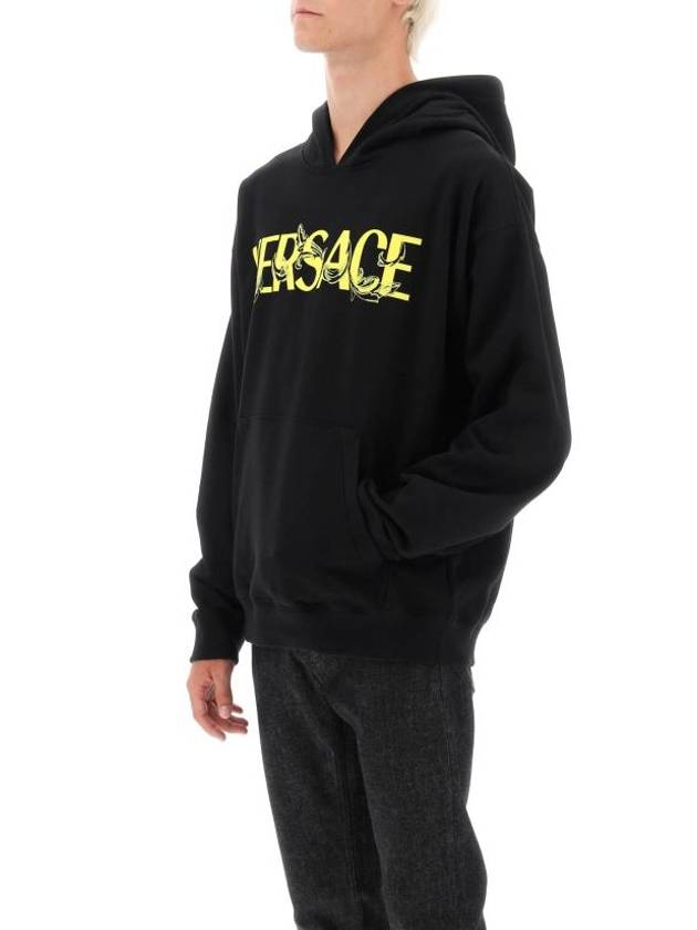 Logo Print Cotton Hoodie Black - VERSACE - BALAAN 5