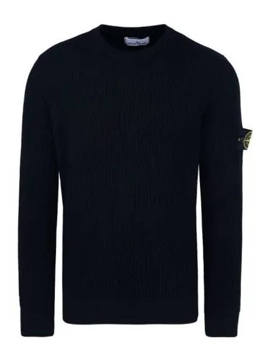 Wappen Patch Crew Neck Ribbed Wool Knit Top Navy - STONE ISLAND - BALAAN 2
