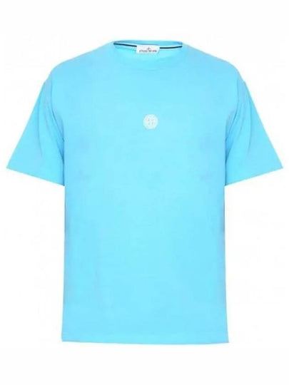 Garment Dyed Lettering One Print Cotton Jersey Short Sleeve T-Shirt Turquoise - STONE ISLAND - BALAAN 2