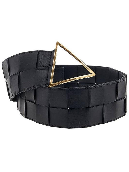 Intrecciato Triangular Buckle Leather Belt Black - BOTTEGA VENETA - BALAAN.