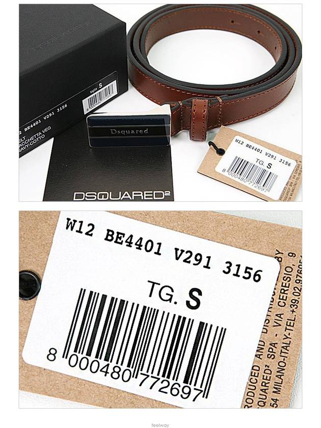 Three Stripes Lettering Leather Belt Brown - DSQUARED2 - BALAAN 3