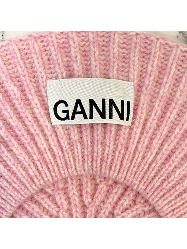 Logo Rib Edge Wool Beret Lilac - GANNI - BALAAN 5