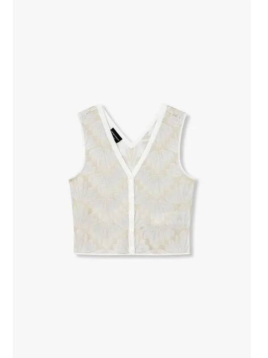 Women s Flower Jacquard V neck Vest Beige - EMPORIO ARMANI - BALAAN 1