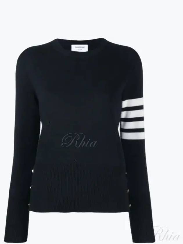 Milano Stitch Crewneck 4-Bar Cotton Crepe Knit Top Navy - THOM BROWNE - BALAAN 2