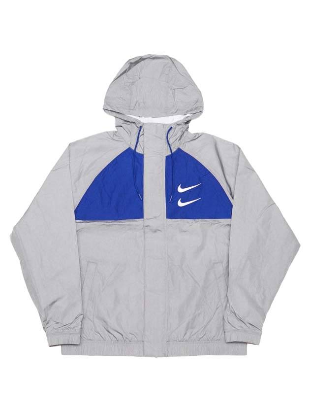 Double Swoosh Woven Hooded Jacket White Grey Blue - NIKE - BALAAN 1