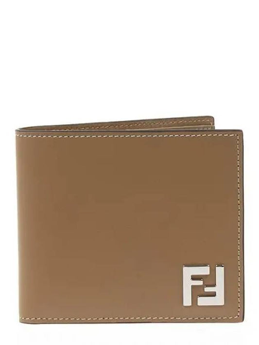 FF Square Leather Bi-Fold Half Wallet Beige - FENDI - BALAAN 2