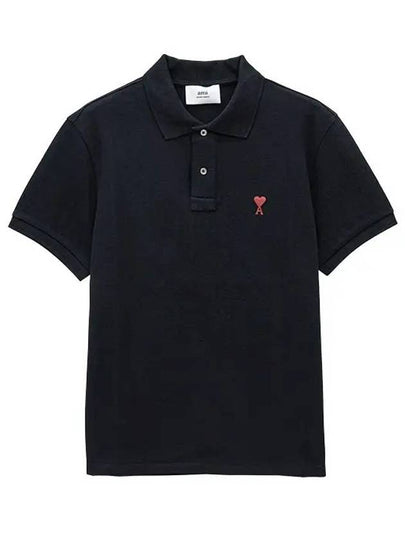 Heart Logo Polo Shirt Black - AMI - BALAAN 2