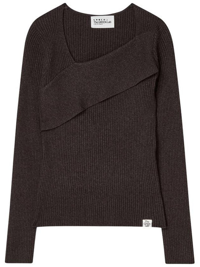 Diagonal Neckline Slim Rib Knit Top Charcoal Grey - THE GREEN LAB - BALAAN 2