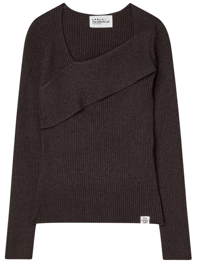 Diagonal neckline slim ribbed knit Charcoal gray - THE GREEN LAB - BALAAN 1