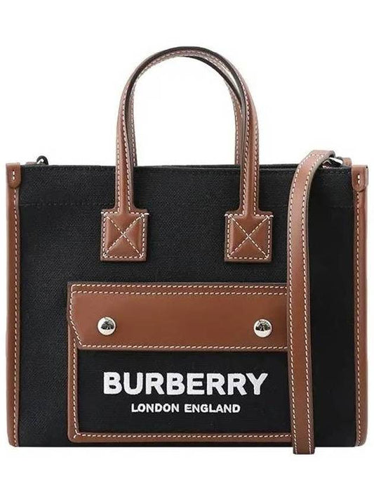 Logo Mini Canvas Leather Tote Bag Black - BURBERRY - BALAAN 1