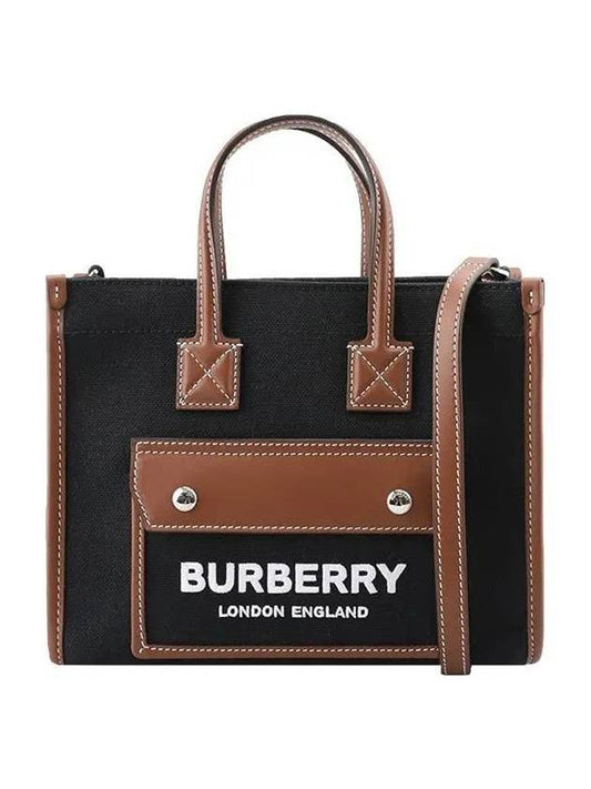 Logo Mini Canvas Leather Tote Bag Black - BURBERRY - BALAAN 1