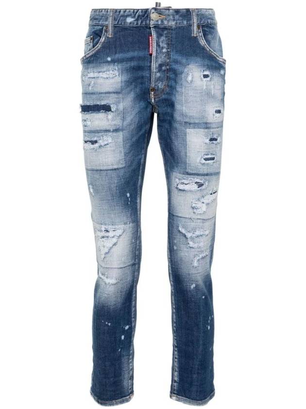 Distressed Mid-Rise Tapered Jeans Blue - DSQUARED2 - BALAAN 1