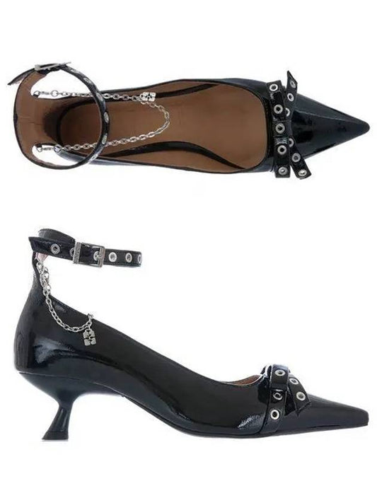 S2753 099 Eyelet Jewel Vegan Leather Kitten Heel Pumps 1056010 - GANNI - BALAAN 1