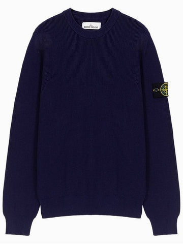 Men's Ribbed Soft Cotton Crewneck Knit Top Royal Blue - STONE ISLAND - BALAAN 1