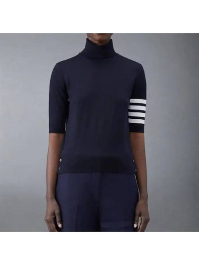 Fine Merino 4 Bar Relaxed Short Sleeve Turtleneck Navy - THOM BROWNE - BALAAN 2