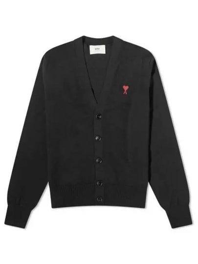 Heart Logo Wool Cardigan Black - AMI - BALAAN 2