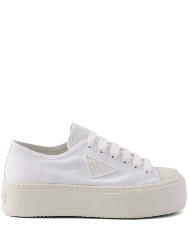 Lace fabric low top sneakers white - PRADA - BALAAN 1