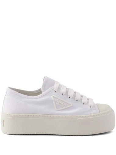 Lace fabric low top sneakers white - PRADA - BALAAN 1