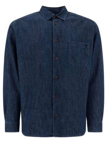 Malo Logo Denim Long Sleeve Shirt Blue - A.P.C. - BALAAN 1