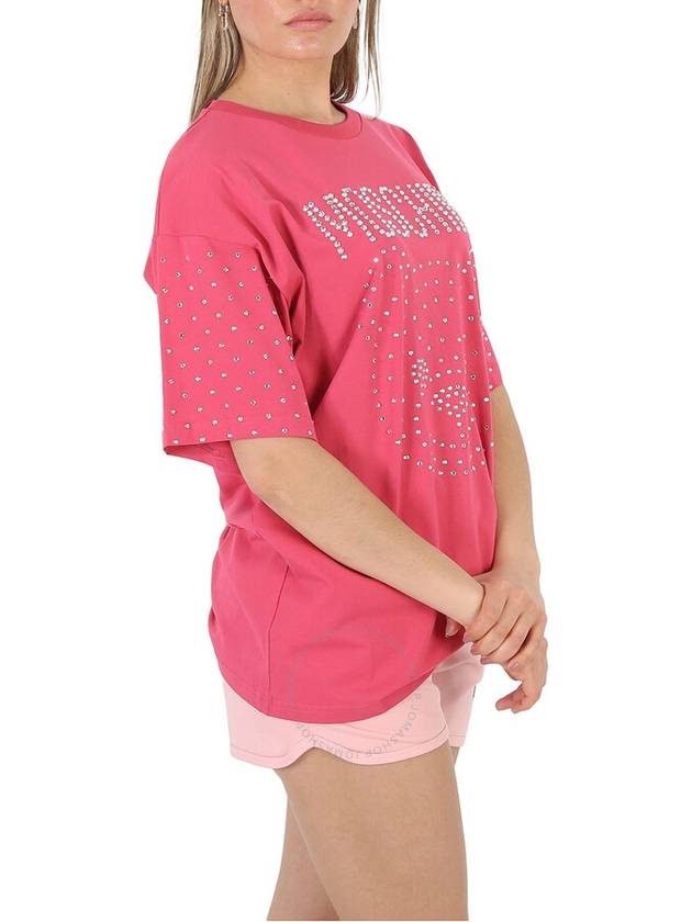 Moschino Fuschia Crystal Teddy Bear Oversize Cotton T-Shirt, Size X-Small - MOSCHINO - BALAAN 3