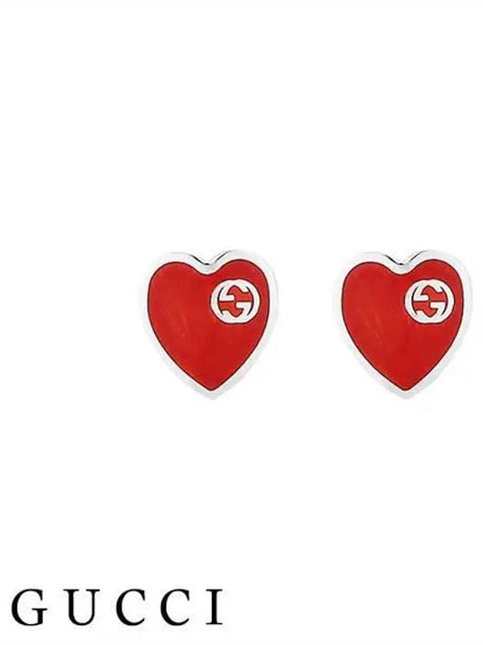 Interlocking G Heart Silver Earrings Red - GUCCI - BALAAN 2