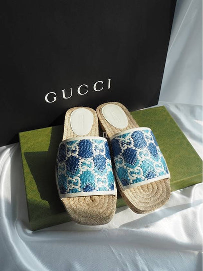 GG logo espadrille slippers blue 703411 - GUCCI - BALAAN 2