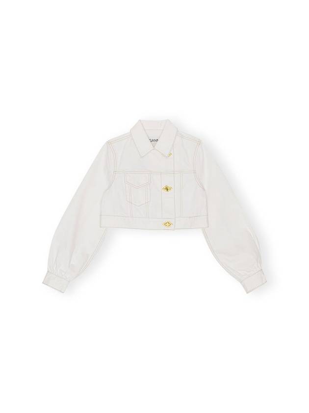 Cropped Denim Trucker Jacket White - GANNI - BALAAN 1