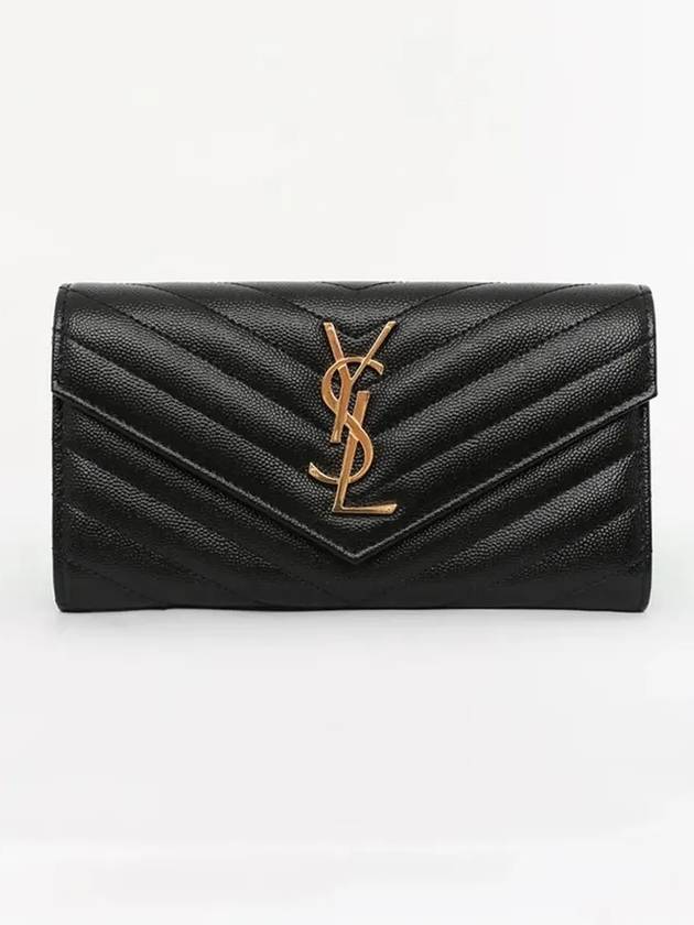 Matelasse Monogram Quilting Leather Flap Long Wallet Black - SAINT LAURENT - BALAAN 4