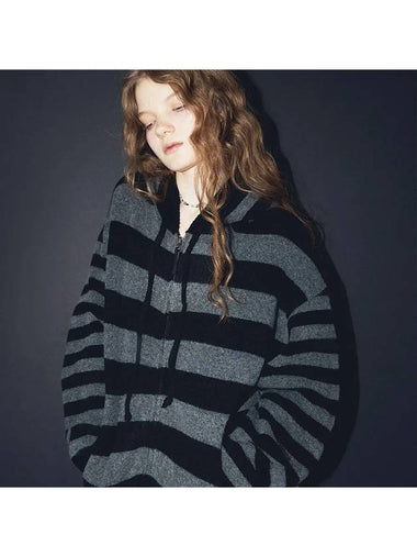 2 WAY Striped Hooded Knit Zip up Black - CPGN STUDIO - BALAAN 1