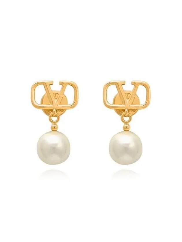 Valentino 5W2J0E36 UXM 0O3 J0E36 Garavani V logo pearl drop earrings - RED VALENTINO - BALAAN 2