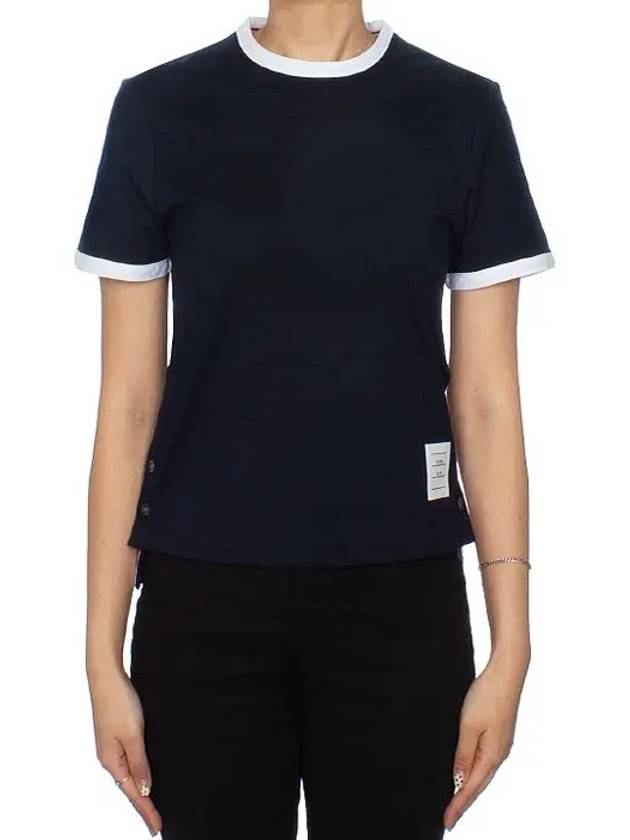 Asymmetric Hem Short Sleeve T-Shirt Navy - THOM BROWNE - BALAAN 3