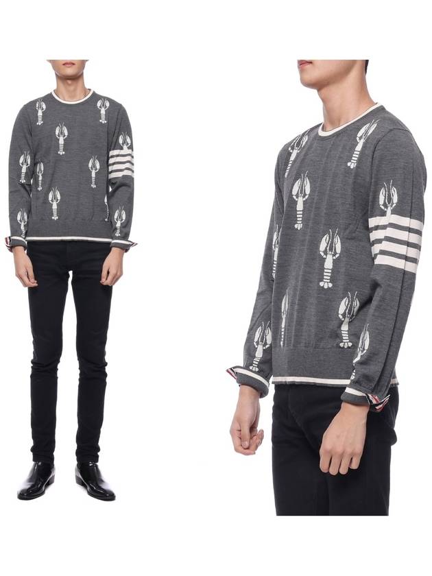 Lobster Merino Crew Neck Knit Top Grey - THOM BROWNE - BALAAN 3