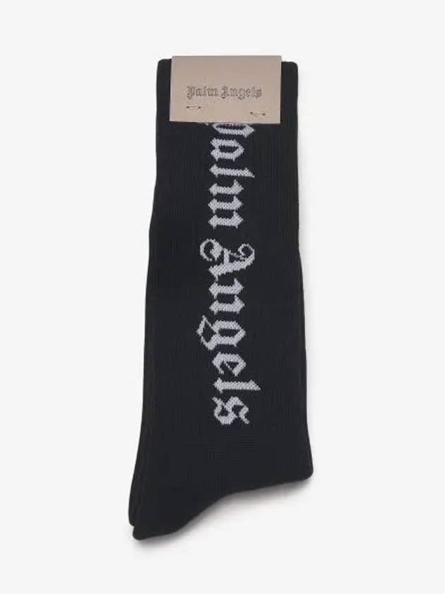 Vertical Logo Cotton Socks Black - PALM ANGELS - BALAAN 2